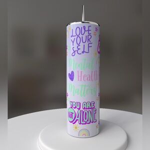 Motivational self affirmation 20 oz tumbler stainless, sealed plastic straw, NWT